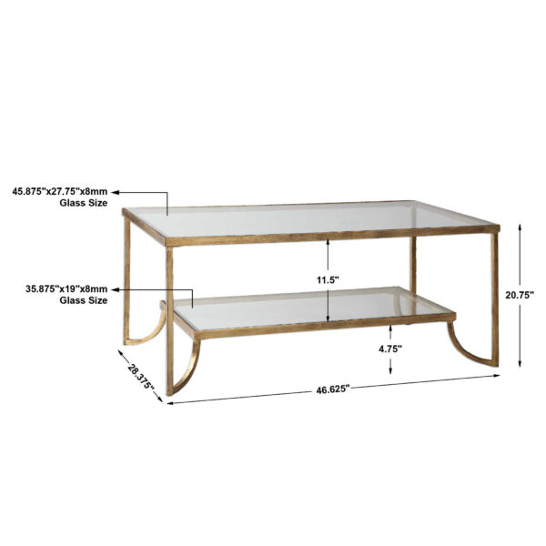 46x28x20" glass top cocktail table measurements