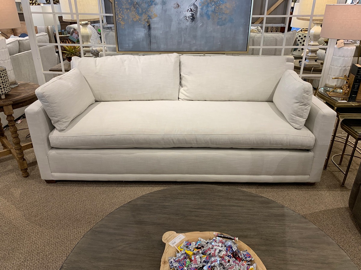 white leather bench cushion sofa