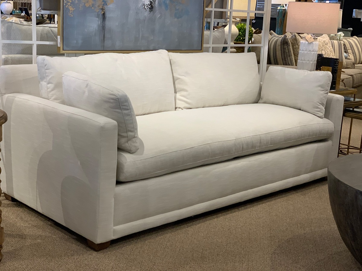 white leather bench cushion sofa