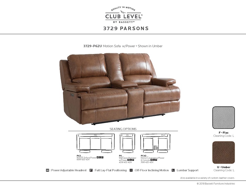 3729 P62f Bassett Leather Sofa With, Bassett Leather Loveseat Recliner