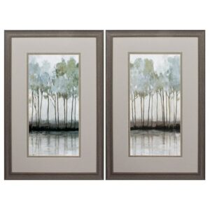 This set of landscape images have been double matted and framed under glass with a wood toned moulding. 35x33"
