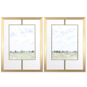 Set of two landscape images double matted with a heavy bottom and channel cut. Also finished in a gold frame.
