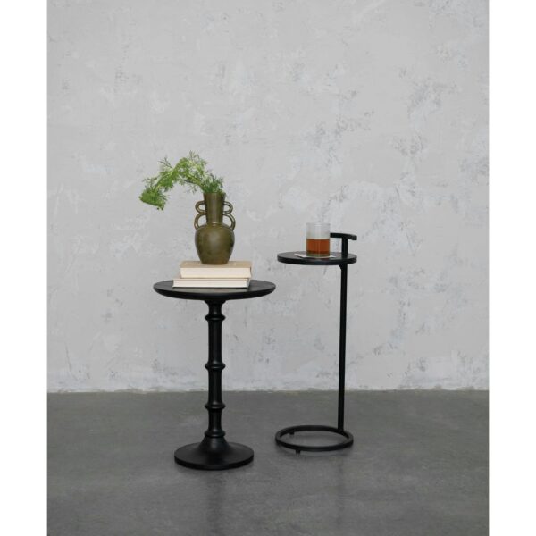 left image. 15" Round x 21-1/4"H Mango Wood Table, Matte Black