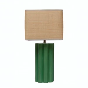 DF6030 Creative Co-Op STONEWARE FLUTED TABLE LAMP WITH RAFFIA SHADE