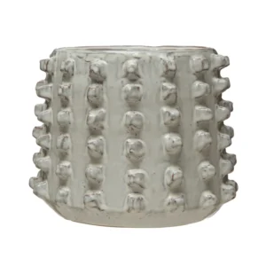 Stoneware Sculptural Planter, Reactive Glaze, White (Each One Will Vary)