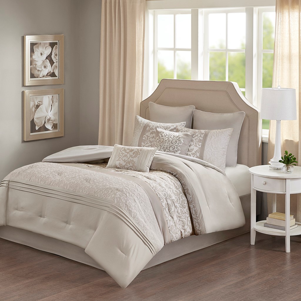 5DS10-0048 Ollix Ramsey Embroidered 8 Piece King Comforter Set