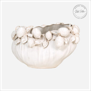 41-273 Import Collection Bellena Short Beige Ceramic Vase, 9.5"h