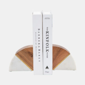 18860 Sagebrook Marble, Set of 2 pieces, 5" Bookends W/ Wood And Brass Detail,