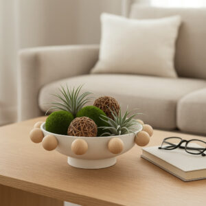 20608-01 Sagebrook 13" Bowl With Large Wooden Knobs, White