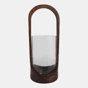 23018-02 Sagebrook 18x8" Modern Hurricane Lantern, Walnut/clear