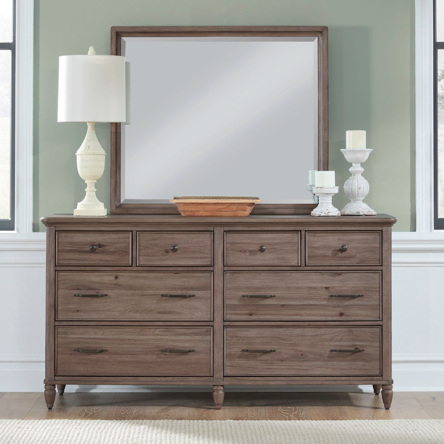 866-BR13/14/90/31/51/61 Liberty Hickory Grove Queen Panel Bed w Dresser+Mirror+Nightstand