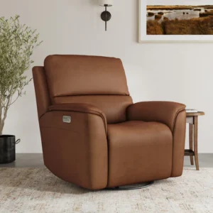1041-53P5 946-72 Flexsteel Henry Caramel Leather Power Swivel Gliding Recliner