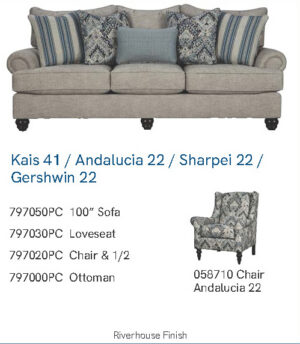 797050PC Kais-41 Andalucia-22 Sharpei-22 gerswin-22 Craftmaster Fabric 100" Sofa - Quick Ship