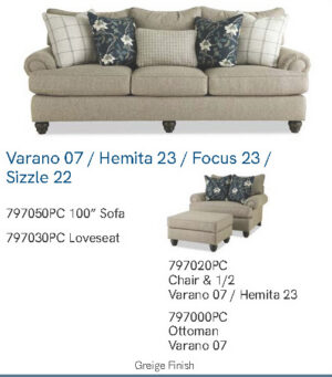 797050PC Varano-07 Hemita-23 Focus-23 Sizzle-22 Craftmaster 100" Sofa - Quick Ship