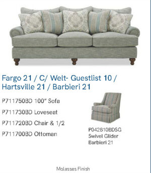 P711750BD Fargo 21 C Welt- Guestlist 10 Hartsville 21 Barbieri 21 Craftmaster Sofa - Quick Ship