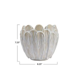 AH2827 Creative Co-Op Debossed Stoneware Flower Shaped Planter, Reactive Glaze