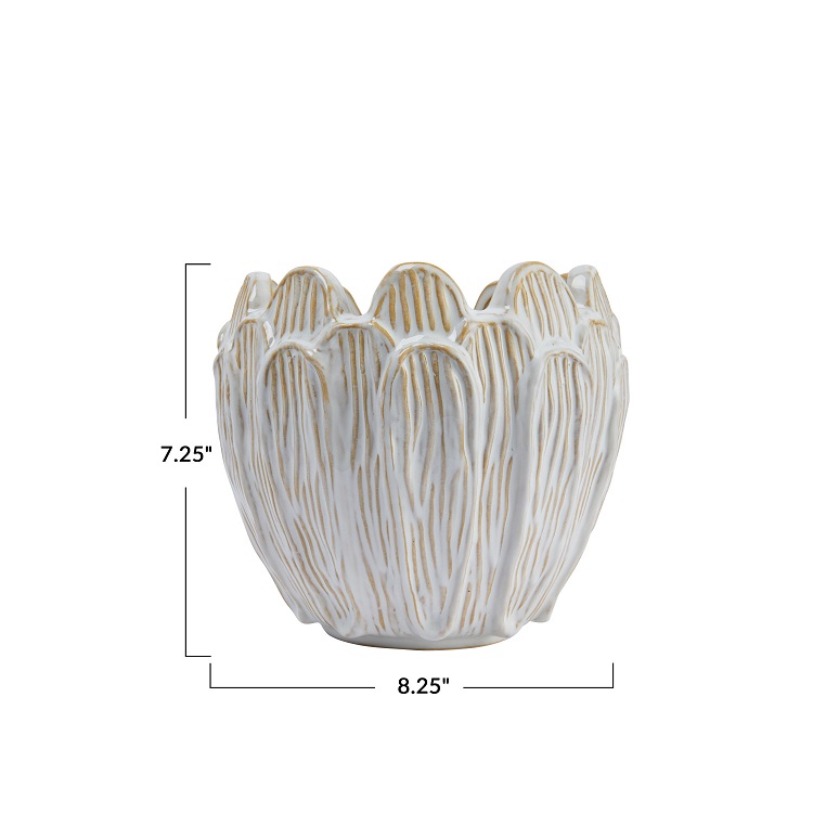 AH2827 Creative Co-Op Debossed Stoneware Flower Shaped Planter, Reactive Glaze