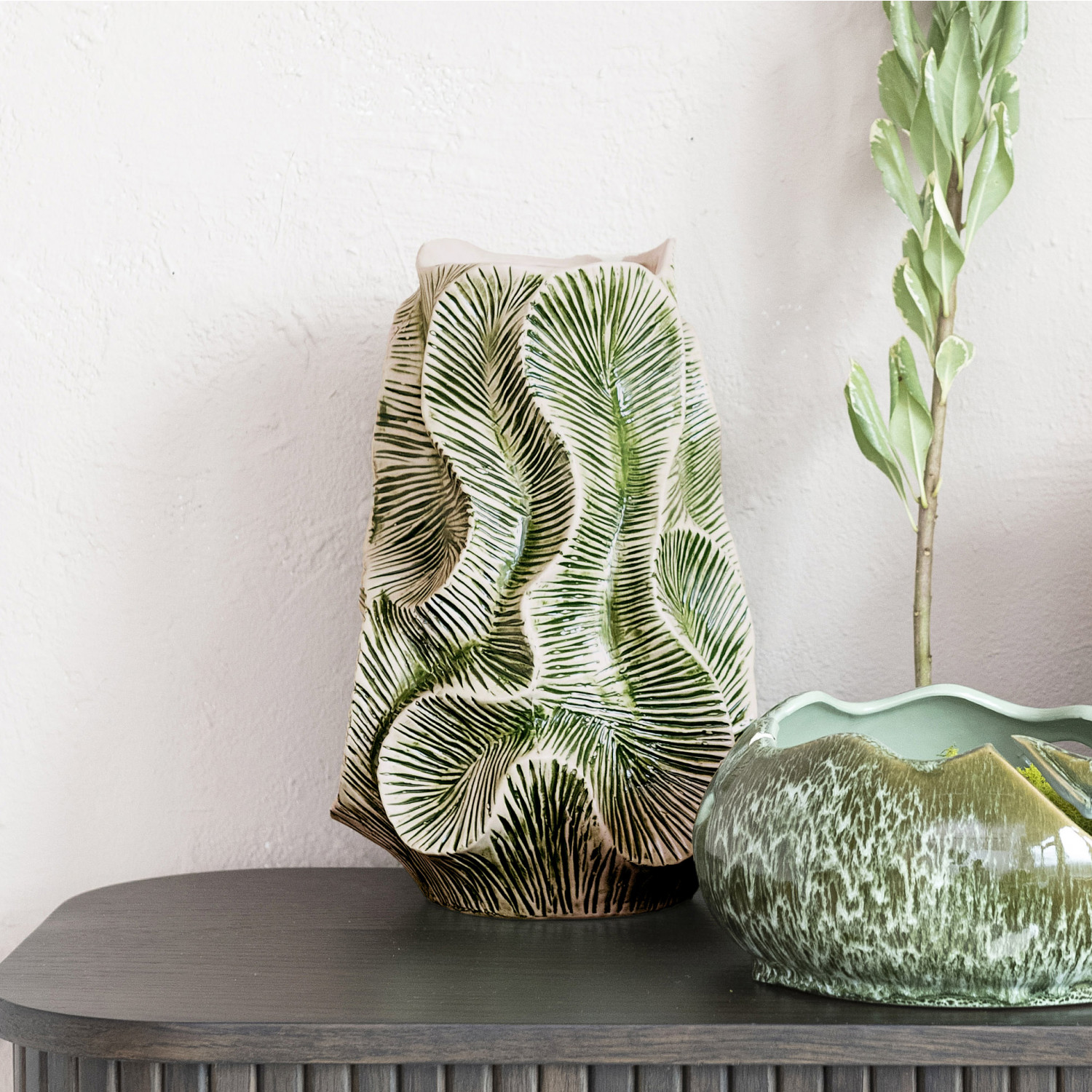 AH3243 Creative Co-Op Textured Stoneware Organic Shaped Vase