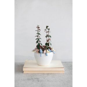 DF6425 Creative Co-Op Stoneware Planter with Birds on Rim, Reactive Glaze