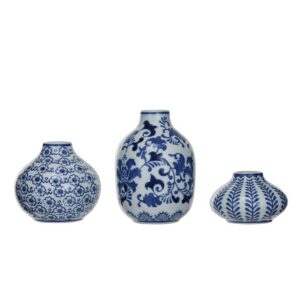 DF8709 Creative Co-Op Hand-Stamped Stoneware Vases, Set of 3