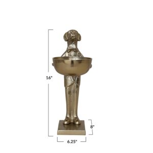 DG0935 Creative Co-Op Cast Aluminum Labrador Holding Bowl, Gold Finish 16x6"