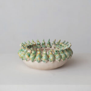 DG1139 Creative Co-Op Decorative Stoneware Bowl w/ 3D Rabbits, Reactive Glaze 14.75"