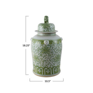 DG1357 Creative Co-Op Decorative Hand-Painted Stoneware Ginger Jar w/ Floral Pattern & Foo Dog