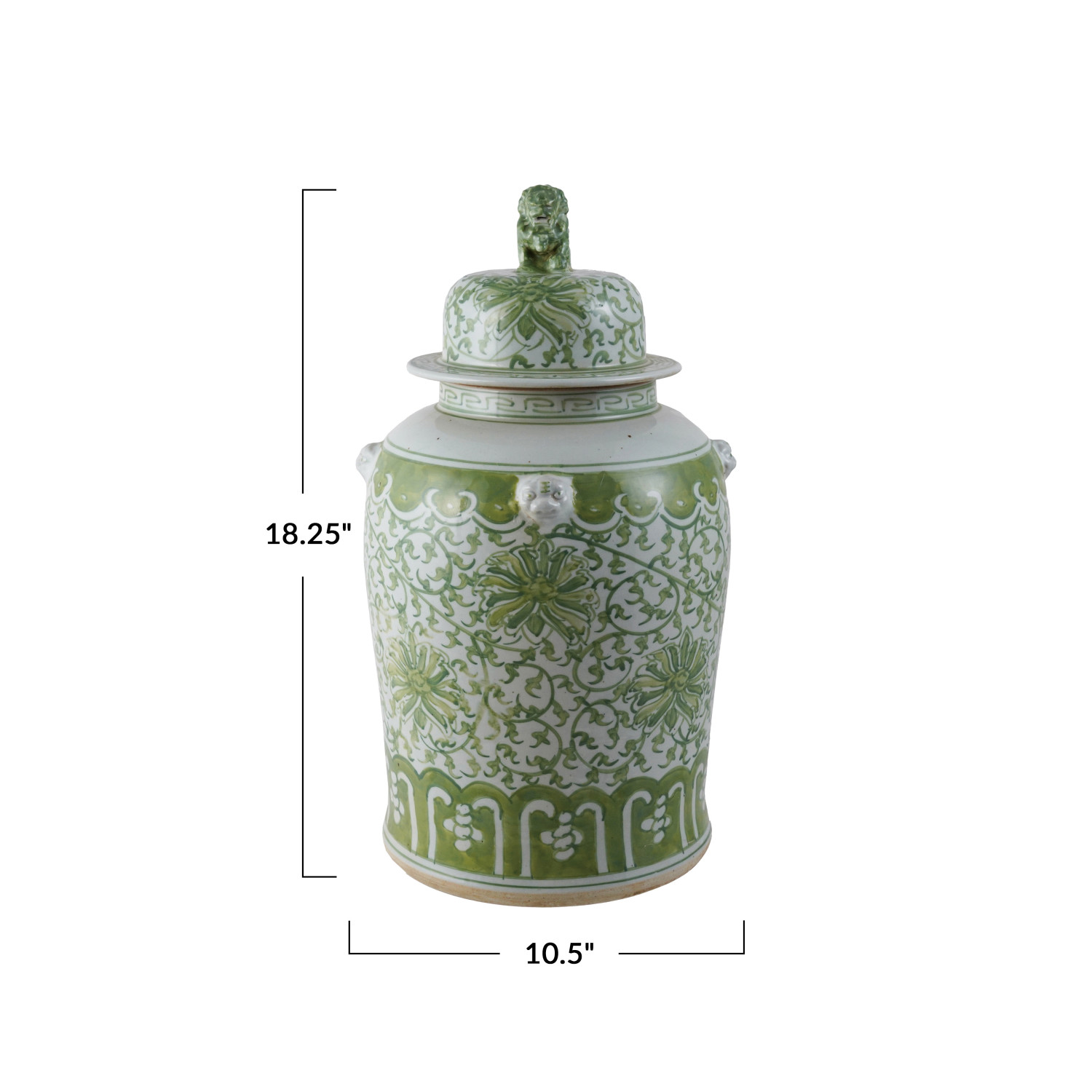 DG1357 Creative Co-Op Decorative Hand-Painted Stoneware Ginger Jar w/ Floral Pattern & Foo Dog